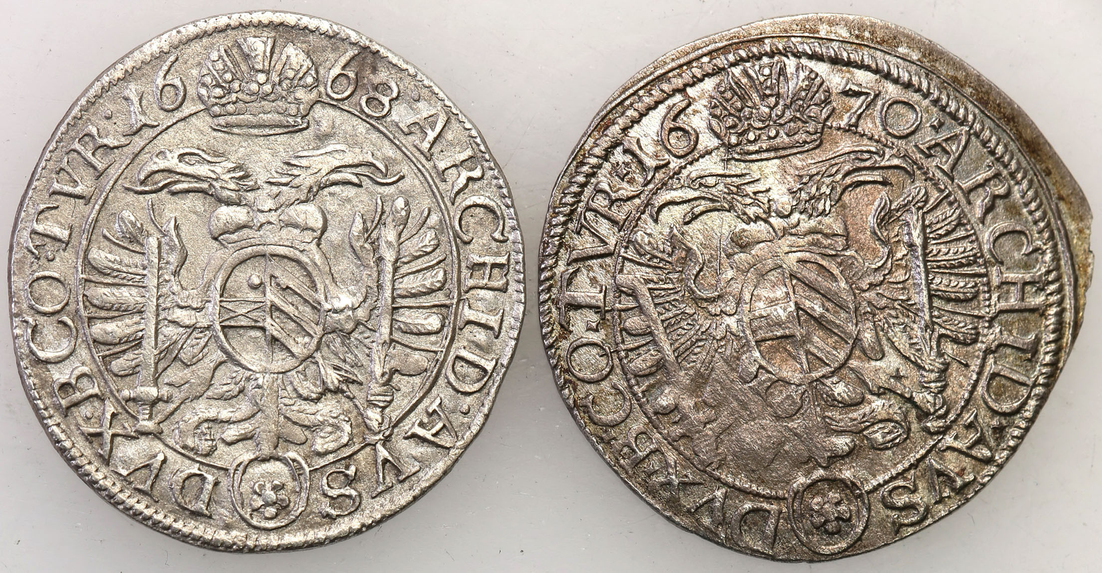 Austria. Leopold I (1657-1705). 3 krajcary 1668 / 1670, Wrocław, zestaw 2 monet